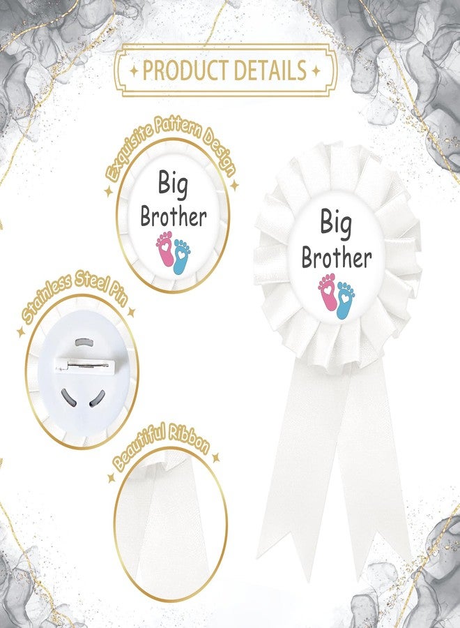 SUPERLUBY Footprint Big Brother Tinplate Badge Pin, Brother to Be Pin for Boy, Birthday Boy Button Pin, White Rosette Happy Birthday Button for Boy Celebration, Footprint Theme Baby Shower/Newborn Baby Party Favors - Image 2
